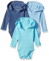 Hanes Ultimate Baby Flexy 3 Pack Hoodie Bodysuits, Blues, 18-24 Months