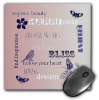 3dRose 8 x 8 x 0.25 Inches Pink Inspirational Words Butterflies Floral Mouse Pad (mp_155850_1)