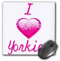 3dRose Pretty Pink Flowery I Love Yorkies - Mouse Pad, 8 by 8 inches (mp_121846_1)