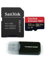 Sandisk 32GB Extreme Pro 4K Memory Card works with Samsung Galaxy S9, S9+, S8, S8 Plus, Note 8, S7, S7 Edge - UHS-1 V30 Micro (SDSQXCG-032G-GN6MA) with Everything But Stromboli (TM) Card Reader