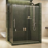DreamLine Enigma 36 in. D x 60 1/2 in. W x 79 in. H Frameless Sliding Shower Enclosure in Brushed Stainless Steel, 1/2 in. Glass, SHEN-60366012-07