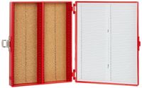 Heathrow Scientific HD15994C Red Cork Lined 100 Place Microscope Slide Box, 8.25" Length x 7" Width x 1.3" Height