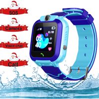 Smart Watch for Kids GPS Tracker - IP67 Waterproof Smartwatches with SOS Voice Chat Camera Flashlight Alarm Clock Digital Wrist Watch Smartwatch Girls Boys Birthday Gifts (03 Waterproof Blue)