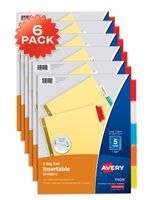 Avery 5-Tab Binder Dividers, Insertable Multicolor Big Tabs, 6 Sets (11109)