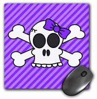 3dRose LLC 8 X 8 X 0.25 Inches Cute Goth Punk Girl Skull with Bow and Crossbones Purple Stripes Mouse Pad (mp_24620_1)