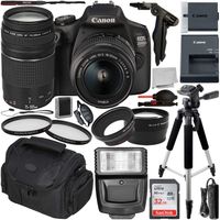 Canon EOS 2000D DSLR Camera with 18-55mm is II & 75-300mm III Lens & Essential Accessory Bundle - Includes: SanDisk Ultra 32GB SDHC Memory Card + Wide Angle & Telephoto Lens Attachment + More