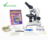 Vision Scientific VME0006-100-RC-P2 Monocular Compound Microscope, 40x-1000x Magnification, LED, Mechanical Stage, Rechargeable Battery,Microscope Book, Microscope Discovery Kit,25 Prepared Slides Set