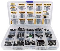 XL IC Chip Assortment 150 pcs, opamp, oscillator, pwm, PC817, NE555, LM358, LM324, JRC4558, LM393, LM339, NE5532, LM386, TDA2030, TDA2822, PT2399, UC3842, UC3843, ULN2003, ULN2803, 7660 incl. Sockets