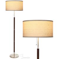 Brightech Carter - Floor Lamp for Mid Century Modern Living Rooms - Contemporary Office & Bedroom Standing Light - Tall Pole, Drum Shade Lamp with Walnut Wood Finish