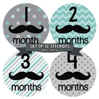 Months in Motion Baby Monthly Stickers - Baby Milestone Stickers - Newborn Boy Stickers - Month Stickers for Baby Boy - Baby Boy Stickers - Newborn Monthly Milestone Stickers - Mustache