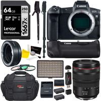Canon EOS R Mirrorless Full Frame Digital Camera w/RF 24-105mm USM Kit, Battery Grip, Lens Mount Converter, LED Video Light, Tripod, and Accessory Bundle