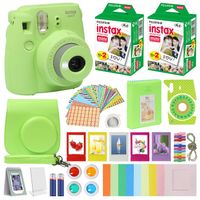 Fuji Film Instax Mini 9 Instant Camera Lime Green with Carrying Case + Fuji Instax Film Value Pack (40 Sheets) Accessories Bundle, Color Filters, Photo Album, Assorted Frames, Selfie Lens + More