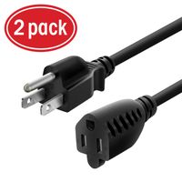GearIT 2-Pack 1 Foot AC Power Extension Cord Cable, Outlet Saver - 16AWG 3 Prong SJT 16/3C NEMA 5-15P to NEMA 5-15R (13A/125V), Black