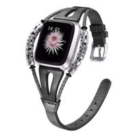 bayite Slim Leather Bands Compatible with Fitbit Versa/Versa 2, Double Twist Genuine Leather Bracelet Women, Black Small
