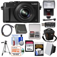 Panasonic Lumix DMC-LX100 4K Wi-Fi Digital Camera (Black) with 64GB Card + Case + Flash & Soft Box + Battery + Tripod + Kit