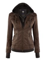 Lock and Love LL WJC664 Womens Faux Leather Jacket with Hoodie XL Coffee