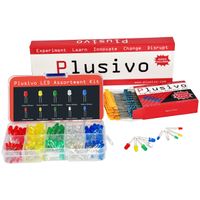 3mm and 5mm Diffused LED Light Emitting Diode Assortment Kit - Pack of Assorted Color Diffused LEDs (310pcs) and Resistors - Red, Yellow, Green, Blue and White LED Indicator Lights from Plusivo