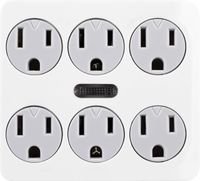 GE 6 Outlet Grounded Power Tap with Guide Light, 3 Prong Wall Adapter, Twist-to-Lock Safety Covers, Automatic Soft Glow Orange Night Light, UL Listed, White, 14470