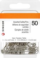 SINGER 00226 Assorted Safety Pins, Multisize, Nickel Plated, 50-Count