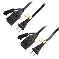 Cable Matters 2-Pack 16 AWG 2 Prong Extension Cord (3 Outlet Extension Cord) with Tamper Guard Black in 6 Feet