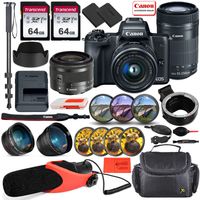 Canon EOS M50 Mirrorless Digital Camera (Black) with EF-M 15-45mm Lens & EF-S 55-250mm Lens Bundle + EF-M to EF/EF-S Lens Mount Adapter + Prime Accessory Bundle