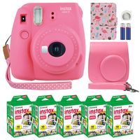 Fujifilm Instax Mini 9 Instant Camera Flamingo Pink with Custom Case + Fuji Instax Film Value Pack (50 Sheets) Flamingo Designer Photo Album for Fuji instax Mini 9 Photos.