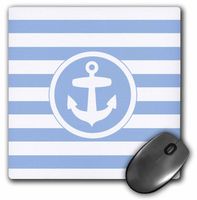 3dRose LLC 8 X 8 X 0.25 Inches Mouse Pad Nautical Anchor Circle Design on Lilac Blue and White Striped Stripes (Mp_179686_1)