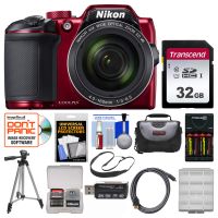 Nikon Coolpix B500 Wi-Fi Digital Camera (Red) with 32GB Card + Case + Batteries & Charger + Tripod + Sling Strap + Kit
