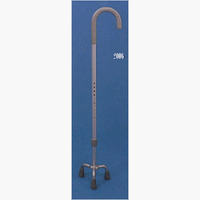 Quad cane - Crook handle rigid base. This tri-pod cane has a crook shape handle. This walking aid has a 6" diameter rigid aluminum base. This walking cane is adjustable from 31 to 39 inches. This Custom walking aid has a weight capacity of 250 pounds