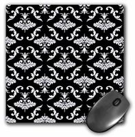 3dRose LLC 8 x 8 x 0.25 Inches Mouse Pad, White/Black Damask Pattern (mp_51327_1)