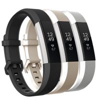 Keasy Replacement Bands Compatible with Fitbit Alta and Fitbit Alta HR, Soft Silicone Wristbands with Secure Metal Buckle for Men Women (Black/Champagne/Silver, Small(5.5"-6.7"))