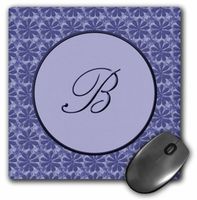 3dRose LLC 8 X 8 X 0.25 Inches Mouse Pad, Elegant Letter B in Round Frame Surrounded by Floral Pattern in Lavender Blue Monotones (mp_36009_1)