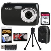 Vivitar ViviCam S126 Digital Camera (Black) with 16GB Card + Case + Tripod + Kit