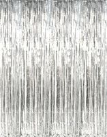 GOER 3.2 ft x 9.8 ft Metallic Tinsel Foil Fringe Curtains for Party Photo Backdrop Wedding Decor (Silver,5 pcs)