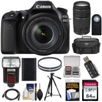 Canon EOS 80D Wi-Fi Digital SLR Camera & EF-S 18-135mm is USM with 75-300mm III Lens + 64GB Card + Battery + Case + Filters + Tripod + Flash Kit