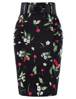 Women Knee Length Vintage Skirts Hips-Wrapped Skirts with Belts M, Floral-1
