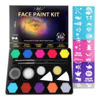 Adi's&Guy's Face Paint Kit for Kids - 58 pcs. Set with Water Based - Quick Dry - Non-Toxic Sensitive Skin Paints - Glitters - Sponge Applicators - Professional Paint Brushes - Stencils