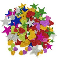 Foam Glitter Stickers Self Adhesive, Mini Heart and Stars Shapes for Christmas, Kid's Arts Craft Supplies Greeting Cards Home Decoration (150 Pieces)