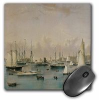 3Drose LLC 8 X 8 X 0.25 Inches Mouse Pad, The Yacht Squadron at Newport by Nathaniel Currier and James Merritt Ives (Mp_126772_1)