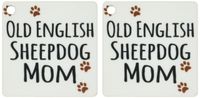 3dRose Old English Sheepdog Mom - Sheep Dog - Doggie by breed - brown paw prints doggy lover - Key Chains, 2.25 x 2.25 inches, set of 2 (kc_154165_1)