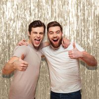 Pack of 4 Pale Champagne Metallic Tinsel Foil Fringe 3 x 8 Feet Curtains for Christmas New Year Birthday Party Decorations Photo Booth Backdrop