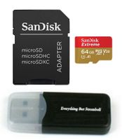 SanDisk 64GB Micro Extreme Memory Card works with Samsung Galaxy S9, S9 Plus, S8, S8+, S7, S7 Edge Cell Phones 4K Recording UHS-I (SDSQXAF-064G-GN6MA) with Everything But Stromboli (TM) Card Reader