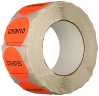 TapeCase INVLBL-021"Counted" Inventory Control Label in Red [Pack of 1000] - 2 in. Circular Label for Marking, Color Coding, Notating Inventory Items