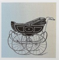 3dRose Vintage baby carriage in black with script - Greeting Cards, 6 x 6 inches, set of 6 (gc_130483_1)