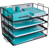Stackable Paper Tray Desk Organizer - 4 Tier Metal Mesh Letter Organizers for Business, Home, School, Stores and More, Organize Files, Folders, Letters, Paper, Binders