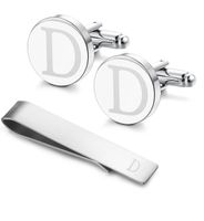 LOYALLOOK Classic Engraved Initial Cufflinks and Tie Clip Bar Set Alphabet Letter Formal Business Wedding Shirts D
