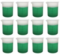 Pack of 12 Beakers, 500ml - Premium Polypropylene - 10ml Raised Graduations, Tapered Spout - Eisco Labs