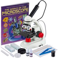 AmScope 40X-1000X LED Solid-Metal Portable Compound Microscope with Red Accents, Camera, Slide Preparation + Book