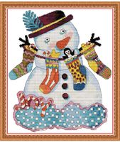 Cross Stitch Stamped Kits 11CT 17X20 inch Holiday Gift Pre-Printed Cross-Stitching Starter Patterns for Beginner Kids or Adults, Embroidery Needlepoint Kits Christmas Snowman