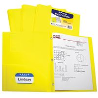 C-Line Two-Pocket Heavyweight Poly Portfolio with Prongs, For Letter Size Papers, Includes Business Card Slot, 1 Case of 25 Portfolios, Yellow (33966-25)